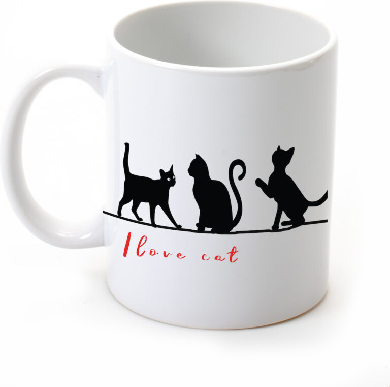 white ceramic mug with cats pattern 325ml-Hoper.gr