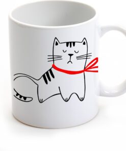 white ceramic mug with cats pattern 325ml-Hoper.gr