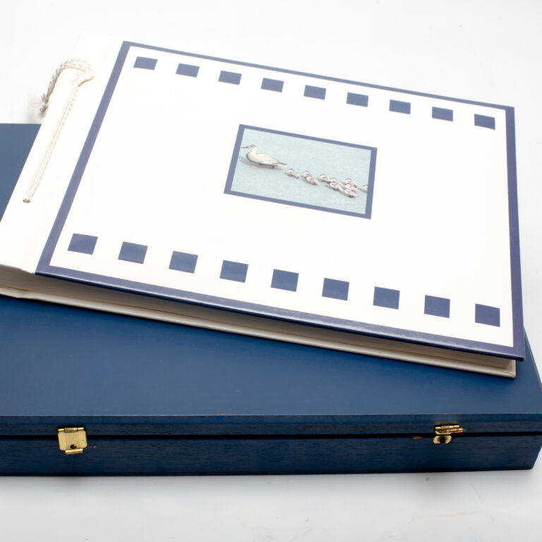 Άλμπουμ Henzo 32χ25cm μπλε λευκό με παπάκια  με ριζόχαρτο 50 σελίδες και ξύλινο κουτί-Hoper.gr