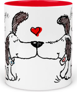 κούπα κεραμική, κόκκινη, love you more , Δώρο , αγίου Βαλεντίνου , ερωτευμένα σκυλάκια , με συσκευασία δώρου 325ml-Hoper.gr