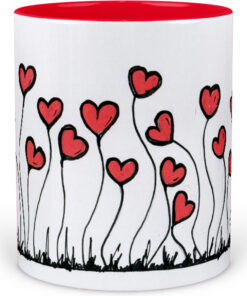 κούπα κεραμική, κόκκινη, flowers hearts , Δώρο , αγίου Βαλεντίνου , λουλούδια καρδίες , με συσκευασία δώρου 325ml-Hoper.gr
