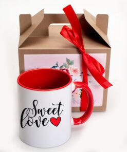 κούπα κόκκινη Βαλεντίνου sweet love με μπεζ συσκευασία 325ml-Hoper.gr