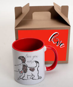 κούπα κεραμική, κόκκινη, love you more , Δώρο , αγίου Βαλεντίνου , ερωτευμένα σκυλάκια , με συσκευασία δώρου 325ml-Hoper.gr