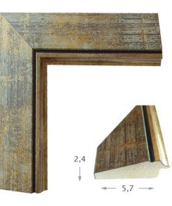 Κορνίζα ξύλου σε χρώμα Γαλαζογκρί-χρυσά νερά (07002) πάχος 5,7cm-Hoper.gr