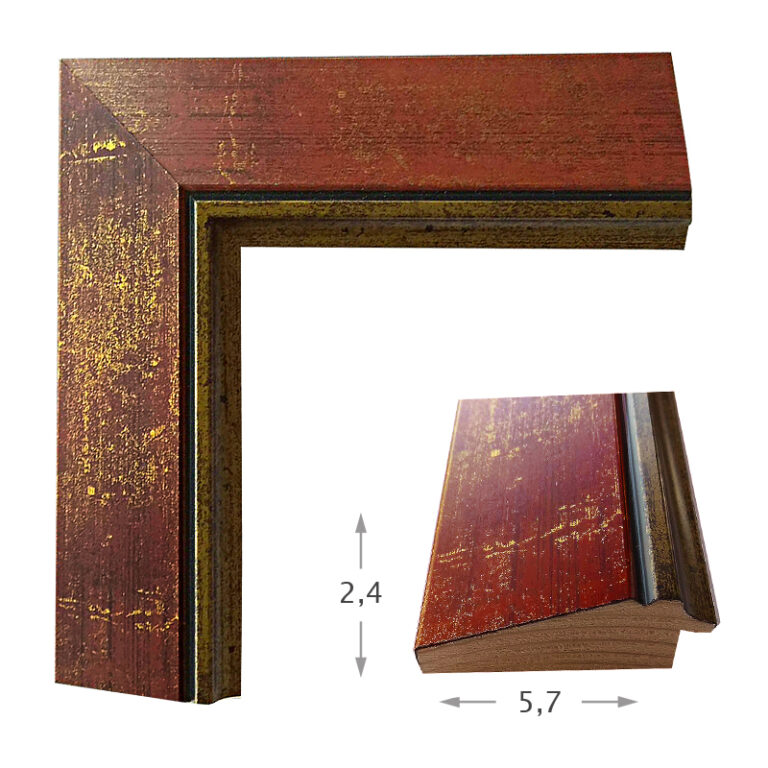 Κορνίζα ξύλου σε χρώμα Κόκκινο-χρυσά νερά (07008) πάχος 5,7cm-Hoper.gr