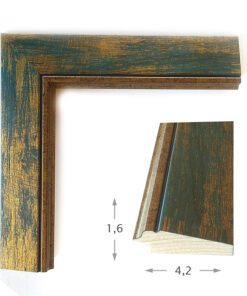 Κορνίζα ξύλου σε χρώμα Πετρολ-χρυσά νερά (16009) πάχος 4,2cm-Hoper.gr