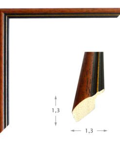 Κορνίζα ξύλου σε χρώμα Καφέ καρυδί-χρυσή ρίγα (90505) πάχος 1,3cm-Hoper.gr