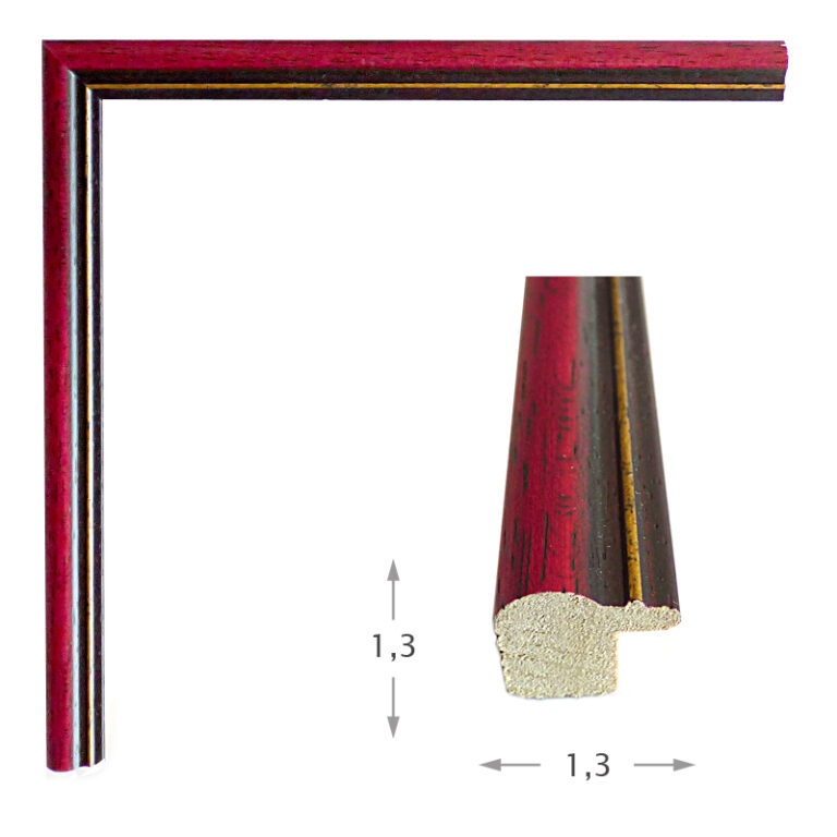 Κορνίζα ξύλου σε χρώμα Μπορντό-χρυσή ρίγα (90508) πάχος 1,3cm-Hoper.gr