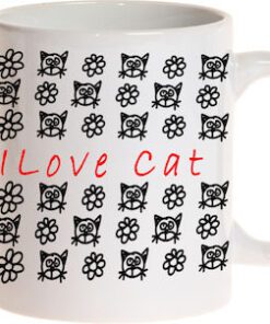 Mug white, ceramic, with cats pattern 325ml-Hoper.gr
