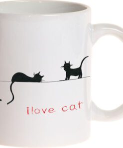 Mug white, ceramic, with cats pattern 325ml-Hoper.gr