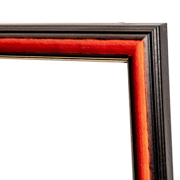 κορνίζα ξύλινη 40X50 τοίχου για φωτογραφία η παζλ 40X50χρώμα καφέ κόκκινο με ασημί γραμμή σχέδιο T3004W ofelia-Hoper.gr