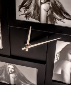 Ρολόι πολύ-κορνίζα τοίχου μαύρο 4 φωτογραφιες 10×15 εξ διατάσεις 37×37 cm-Hoper.gr