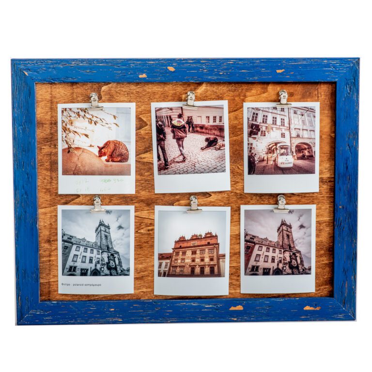 Πολυκορνίζα  ξύλινη 36X46 τοίχου για  6 φωτογραφιες Polaroid  με κορνίζα κόκκινη με σημάδια παλαίωσης   (Κ28-34)-Hoper.gr