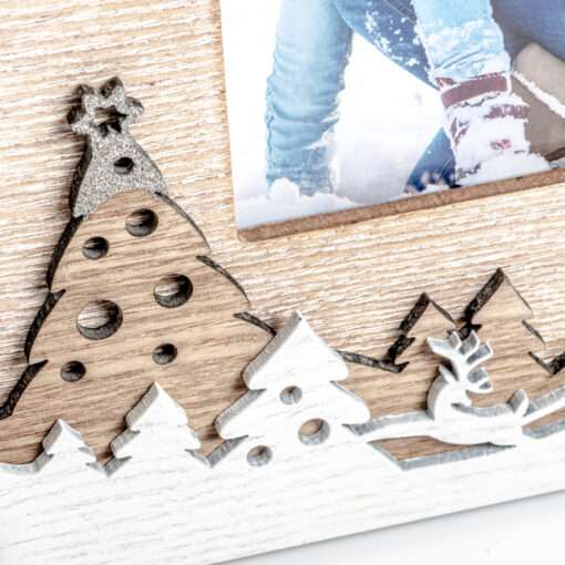 κορνίζα  ξύλινη μπεζ-λευκή , χριστουγεννιάτικη, για φωτογραφία 10X15 (ZF6846)-Hoper.gr