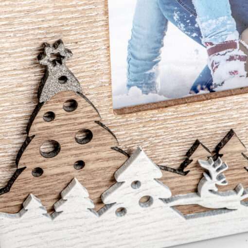 κορνίζα  ξύλινη μπεζ-λευκή , χριστουγεννιάτικη, για φωτογραφία 10X15 (ZF6846)-Hoper.gr