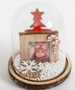 Χριστουγεννιάτικη κορνίζα ξύλινη 11x9cm για φωτογραφία 3,5×4,5cm μέσα σε γυάλινη μπάλα( Νιφάδα χιονιού)oppland-Hoper.gr