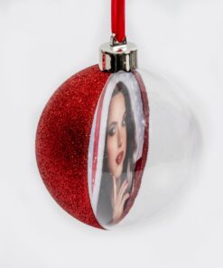 Χριστουγεννιάτικο Στολίδι μπάλα big με φωτογραφία ,μπάλα κόκκινη πέρλα διάμετρος 10cm-Hoper.gr