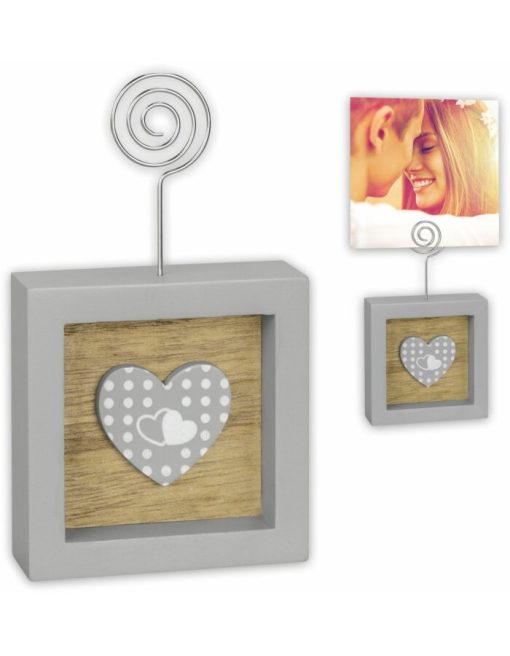 photo frame, Photo stand, gray wooden base with metal clip, for mounting a 10x15 photo or polaroid, whatever size you want (CECILIA GRAY)-Hoper.gr