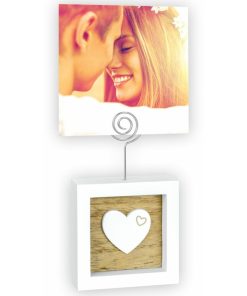 photo frame, Photo stand, white, wooden base with metal clip, for mounting a 10x15 photo or polaroid, whatever size you want (Cecilia White)-Hoper.gr