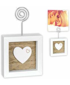 photo frame, Photo stand, white, wooden base with metal clip, for mounting a 10x15 photo or polaroid, whatever size you want (Cecilia White)-Hoper.gr