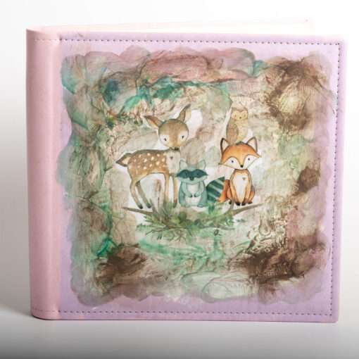 Handmade photo album bound with pink leather, size 31x31cm and 70 pages with rice paper (swans)-Hoper.gr