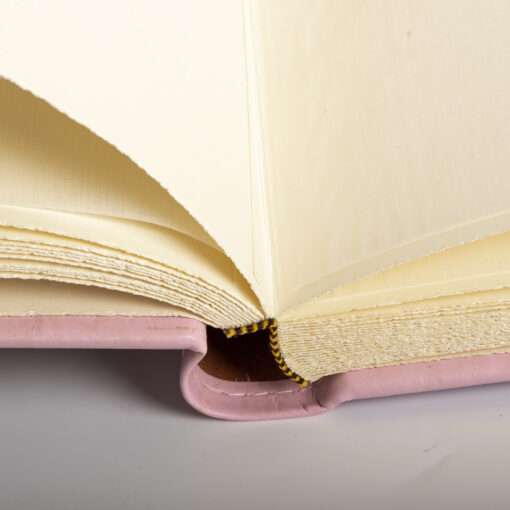 Handmade photo album bound with pink leather, size 31x31cm and 70 pages with rice paper (swans)-Hoper.gr