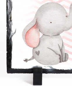 Δώρο για νεογέννητο,  αναμνηστικό κάδρο από πέτρα, με στοιχεία από την γέννηση του μωρού, θέμα ελεφαντακι με μπαλόνι ροζ διαστάσεις   20x20cm-Hoper.gr