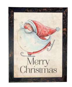 Χριστουγεννιάτικη Κορνίζα Vintage Μαύρη  Με Σημάδια Παλαίωσης  Με Θέμα Άγιος Βασίλης   Κ28-69+B41-1-Hoper.gr
