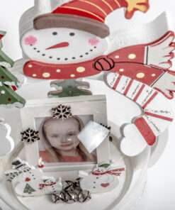 Χριστουγεννιάτικη κορνίζα ξύλινη  υψος18cm x9,5cm για φωτογραφία 3,5x4,5cm μέσα σε γυάλινη μπάλα (χιονάνθρωπος ) (LS653)-Hoper.gr