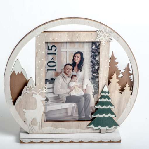 wooden frame beige-white, Christmas, dimensions 23X21 for photo 10X15 (CH836)-Hoper.gr