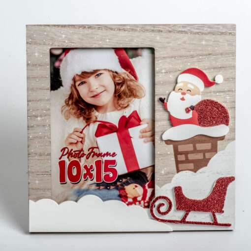 χριστουγεννιάτικη ,κορνίζα  ξύλινη μπεζ-λευκή  για φωτογραφία 10X15  (LK7964)-Hoper.gr