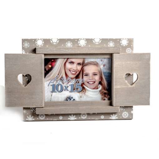 Christmas wooden frame dimensions 30X17cm beige-white-with window for photo 10X15 (VR2764) TIROLO C-Hoper.gr