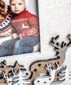 χριστουγεννιάτικη ,κορνίζα  ξύλινη μπεζ-λευκή  για φωτογραφία 10X15  (LK7964)-Hoper.gr