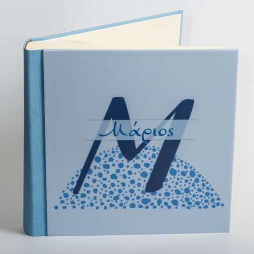 Album my album boho style with name Marios & blue leather album with rice paper 30x30cm and album box-Hoper.gr