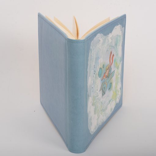 Handmade photo album bound with blue leather, size 31x31cm and 70 pages with rice paper (little prince with an airplane)-Hoper.gr