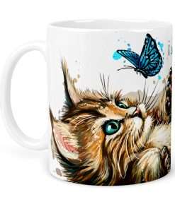White ceramic mug 325ml cats pattern a302-Hoper.gr