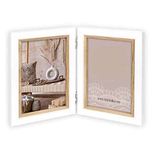 Kορνίζα AYAS,πολυκορνιζα διπλή  ξύλινη ,για 2 φωτογραφίες 13Χ18 χρώμα λευκό και μπεζ-Hoper.gr