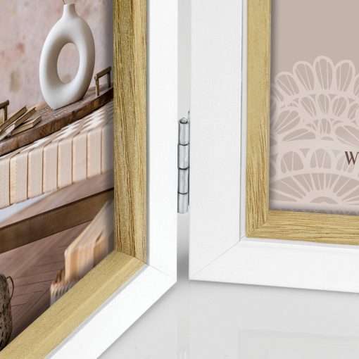 AYAS frame, triple wooden multi-frame, for 3 photos 10X15 color white and beige-Hoper.gr