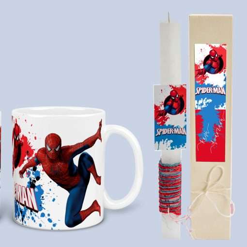 Πασχαλινη λαμπαδα Spiderman  με κουπα και ξυλινο κουτι-Hoper.gr