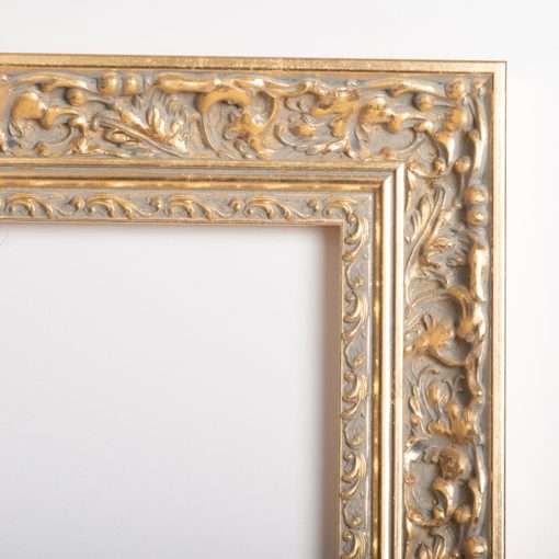 Καθρέπτης  ξύλινος τοίχου οριζόντιος χρυσό με φύλλο χρυσού σκαλιστός σκιές γκρι σχέδιο Λ405-01-Hoper.gr