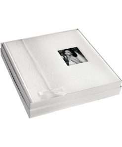 Wedding Album LUNA White 32X32cm with 100 pages with white leaves and rice paper cover with photo window-Hoper.gr