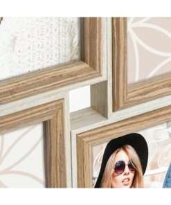 Kriss frame, wooden multi-frame, for 4 photos 10X15 color white and beige natural wood-Hoper.gr