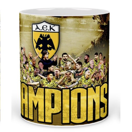 ceramic mug, teams, AEK, Championship 2023, with gift packaging 325ml-Hoper.gr