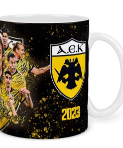 ceramic mug, teams, AEK, YELLOW CHAMPIONS, With gift box 325ml-Hoper.gr