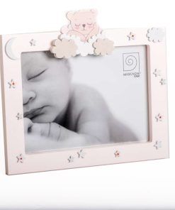 Wooden photo frame, for photo 15x20cm, with natural wood, teddy bear pink, external dimensions 24x22cm-A1436-Hoper.gr