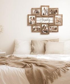 Multi-frame FAMILY wooden wall, brown color, for 8 photos 10X15 & 13x18 dimensions 55x67cm-Hoper.gr