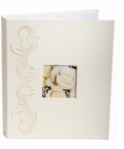 Wedding album white with gravure designs for 100 photos 15x21 dimensions 27x33cm cover with photo holder (album with box)-Hoper.gr