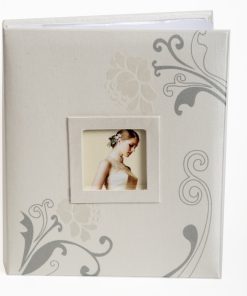 Wedding album with pockets for 100 photos 15X21 white with gravure designs for 100 photos 15X21 dimensions 27x33cm cover with photo pocket (album with box)-Hoper.gr