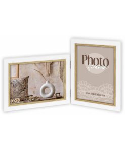 AYAS frame, double wooden multi-frame, color white and beige, for 2 photos 10X15 (1 horizontal and 1 vertical)-Hoper.gr