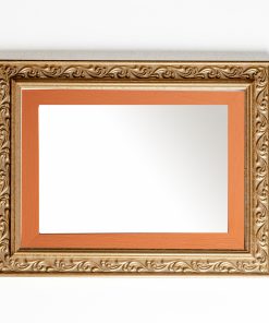Καθρέπτης  ξύλινος τοίχου οριζόντιος χρώμα χρυσό ματ με σκαλίσματα και πορτοκαλί σχέδιο K2022/1 & 29/11-Hoper.gr